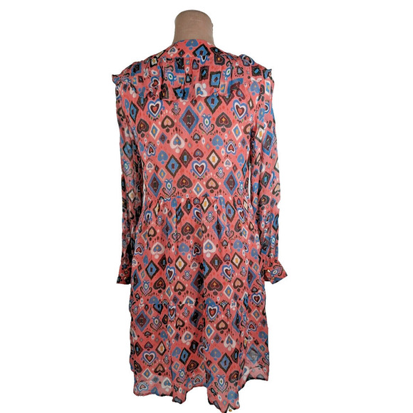 Emily Lovelock Julia Mini Dress in Pink Heart Multi Long Puff Sleeve S US 4-6 - Picture 3 of 12